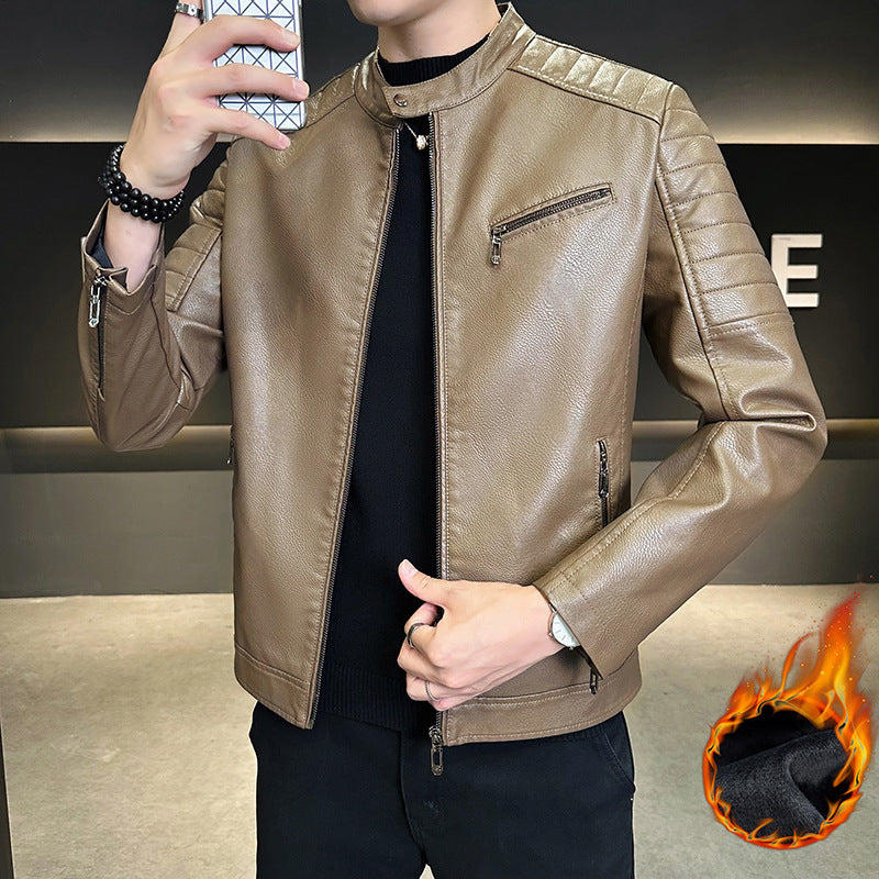 Herren Modische Kunstlederjacke mit Stehkragen Drune 1788322179