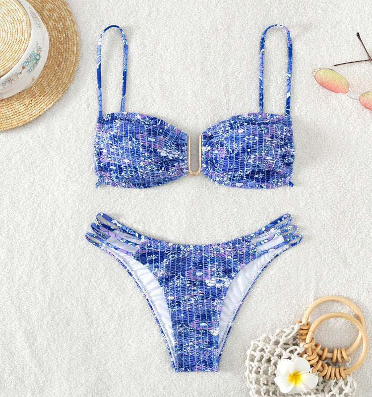 Damen Bikini-Set mit verspieltem Mustermix und modernen Schnürdetails Drune