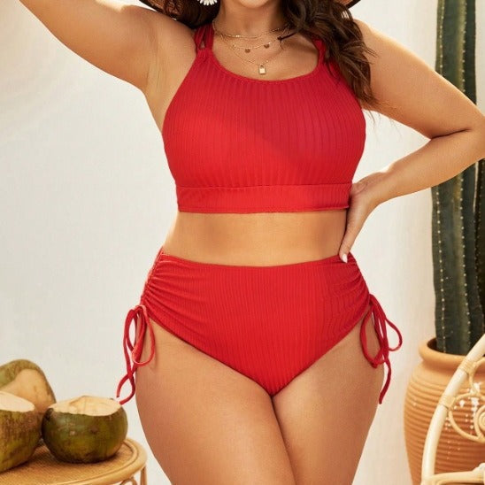Damen Hochgeschnittener Bikini mit verstellbaren Kordeln Drune