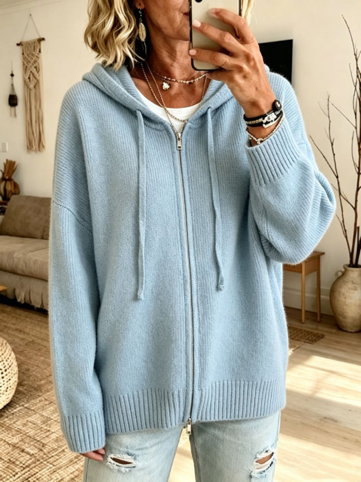 Damen Grobgestrickter Zip‑Hoodie‑Cardigan mit Oversize‑Passform und gerippten Bündchen Drune