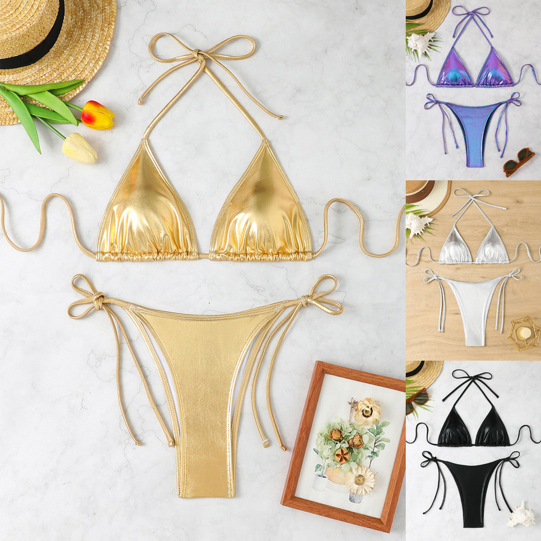 Damen Glänzendes Triangel-Bikini-Set Drune