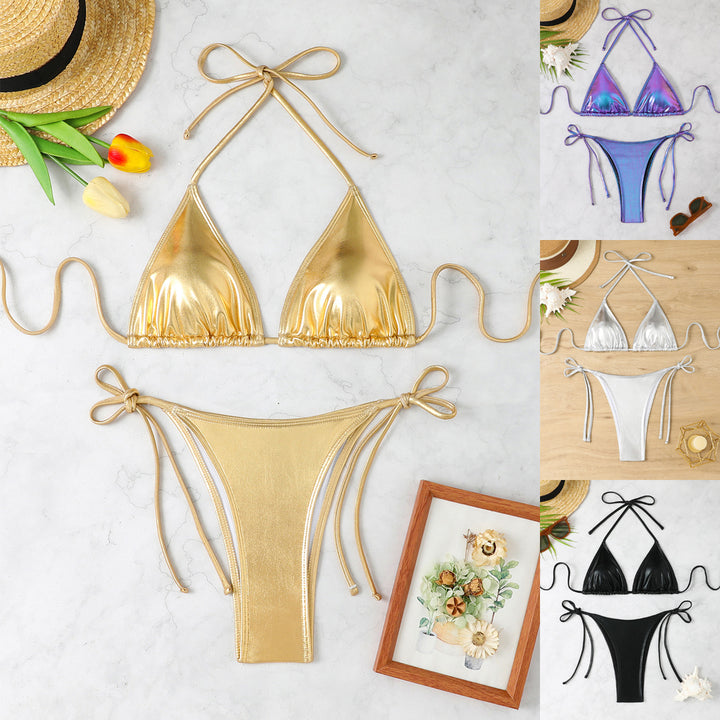 Damen Glänzendes Triangel-Bikini-Set Drune