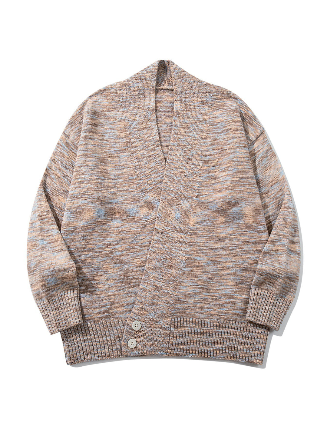 Damen Oversize-Strickcardigan mit tiefem V-Ausschnitt, Knopfleiste am Saum und melierter Struktur Drune