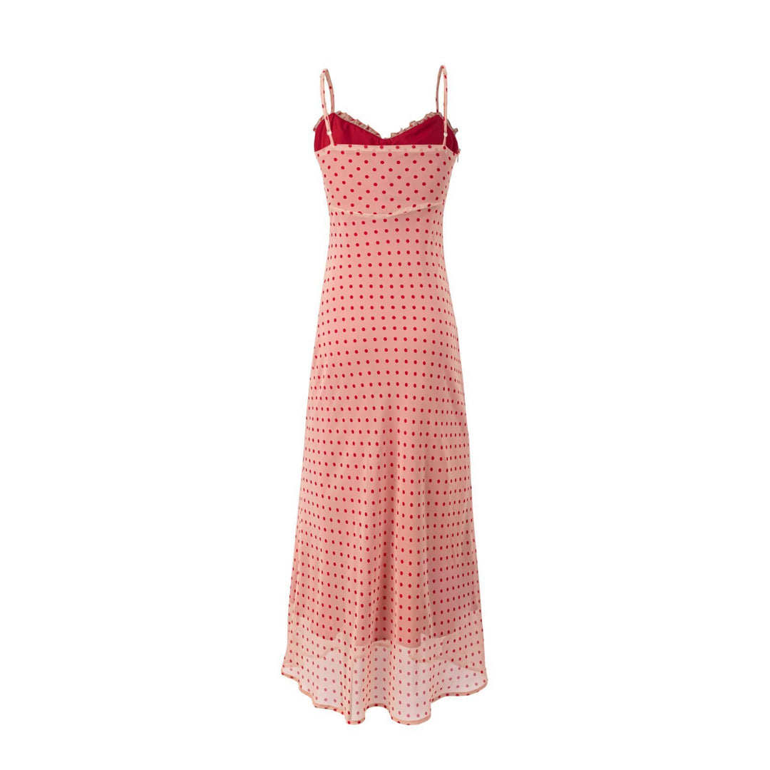 Damen Maxikleid mit schickem Punkte-Muster und verstellbaren Spaghettiträgern Drune