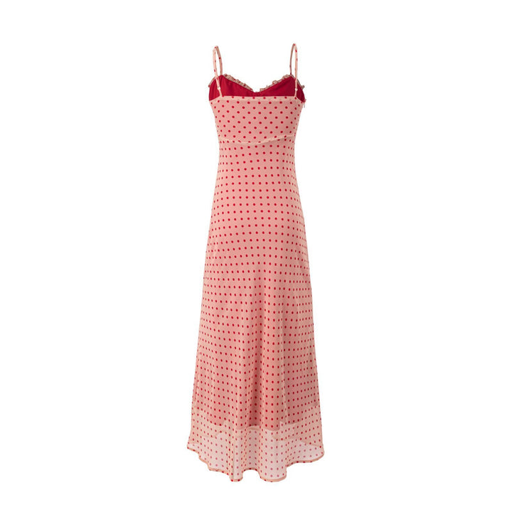 Damen Maxikleid mit schickem Punkte-Muster und verstellbaren Spaghettiträgern Drune