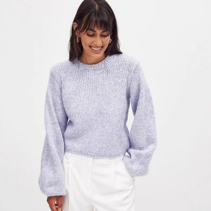 Damen lässiger Strickpullover mit elegantem Rückenausschnitt und Knoten Drune
