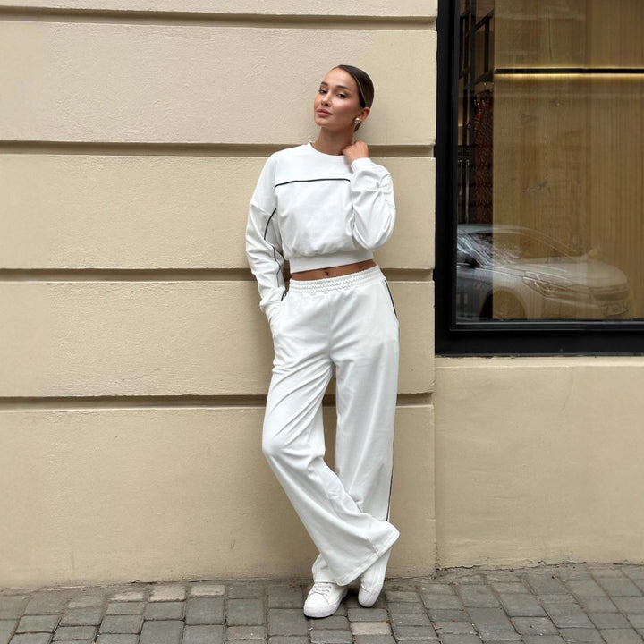 Damen Sportliches Oberteil und Hose Set mit elastischem Bund und Kontrastnähten Drune