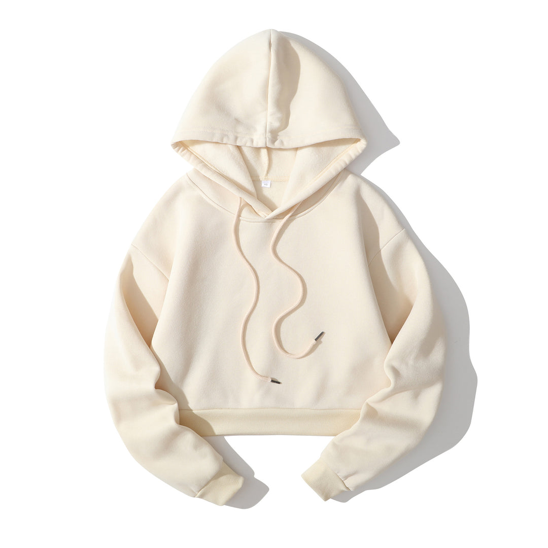 Damen nan cropped Kapuzenpullover mit weichem Fleece‑Innenfutter und elastischem Rippbund Drune