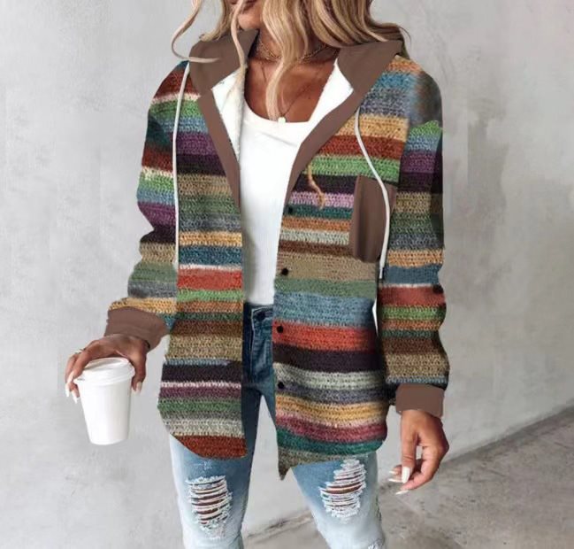 Damen lässige Flanelljacke mit Kapuze und modischem Karomuster Drune