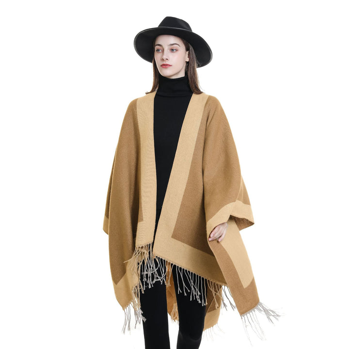 Damen Ruana‑Poncho mit Fransensaum und Fischgrät‑Webstruktur Drune