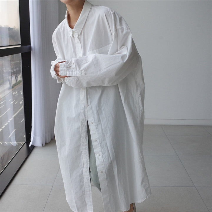 Damen Oversize-Hemdblusenkleid mit langer Knopfleiste und Brusttasche Drune