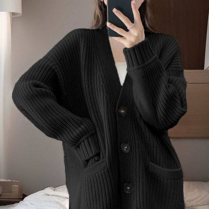 Damen kuschelige Strickjacke mit großen Taschen Drune