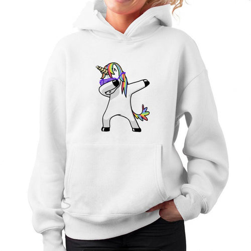 Damen Kapuzenpullover mit Einhorn-Dab-Print, Kängurutasche und weichem Baumwollmix Drune
