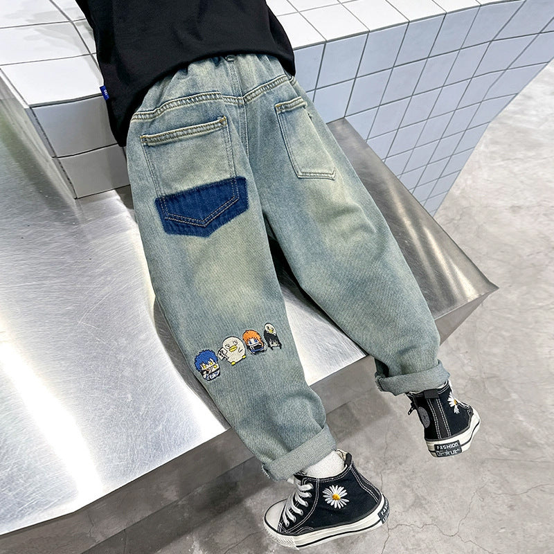 Unisex trendige Baggy-Jeans mit kreativen Stickereien Drune