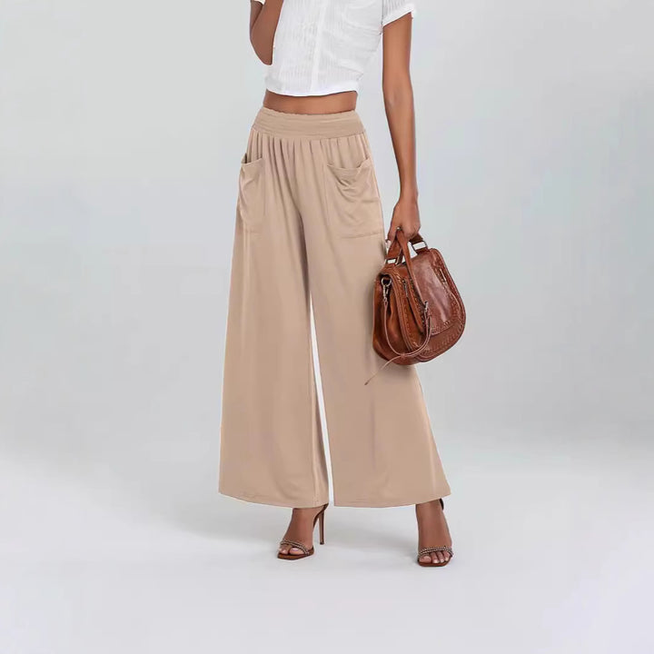 Damen Weit geschnittene Palazzo-Hose mit elastischem Bund und praktischen Taschen Drune