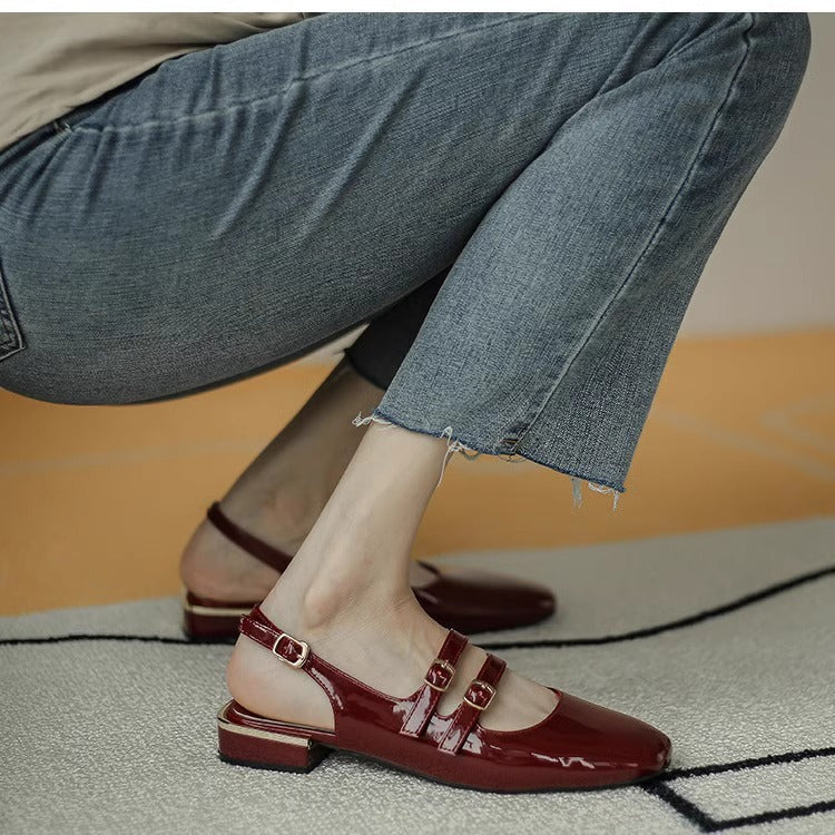 Damen Sling-Ballerinas mit doppeltem Riemchen und komfortablem Blockabsatz Drune