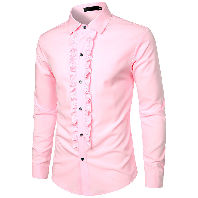 Herren Langarmhemd mit Rüschenverzierung und eleganten Knopfdetails Drune