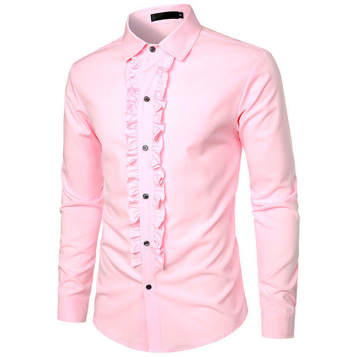 Herren Langarmhemd mit Rüschenverzierung und eleganten Knopfdetails Drune