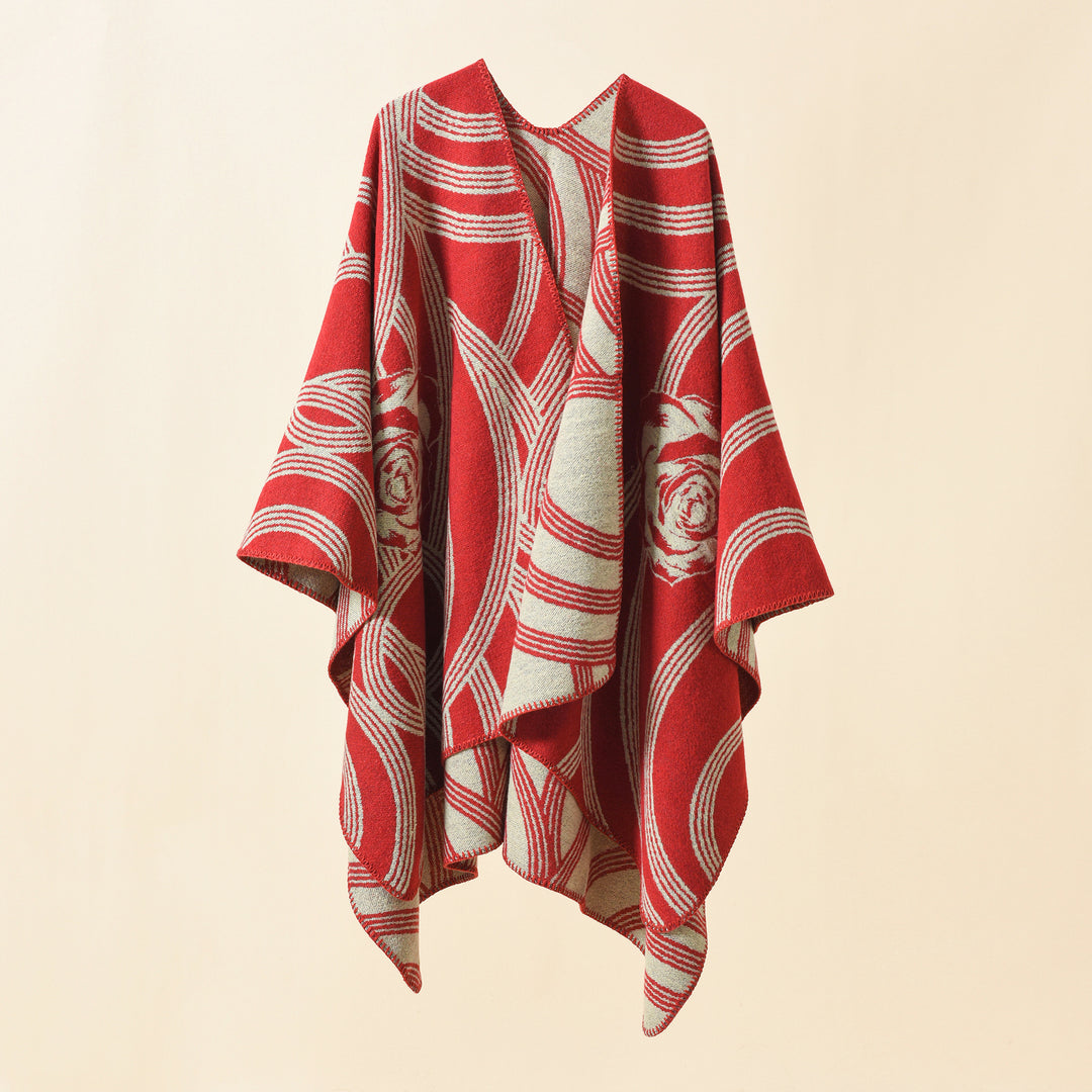 Damen Reversfreier Jacquard-Umhang im kastigen Oversize mit abstraktem Medaillonmuster Drune