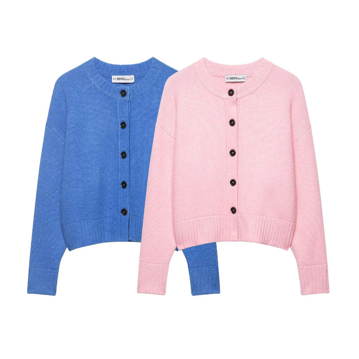 Damen Cropped-Cardigan mit kastiger Silhouette, Rippenbund und Rundhalsausschnitt Drune