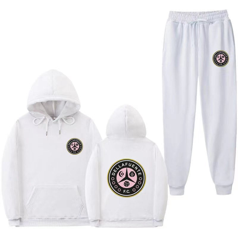 Damen bequeme Freizeit-Lounge-Anzug mit Kängurutasche und modernem Logo Drune