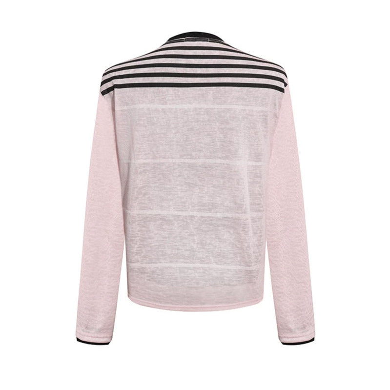 Damen Langarmshirt mit Statement-Print, Sportstreifen und strukturierter Slub-Optik Drune