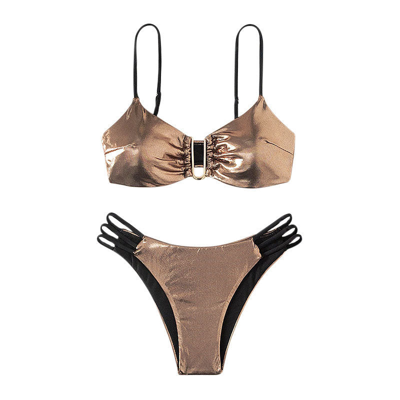 Damen Bikini-Set mit raffinierten Schnüroptik und goldenen Akzenten Drune