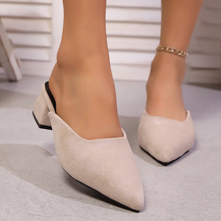 Damen elegante Mules mit spitz zulaufender Spitze und modischem Blockabsatz Drune