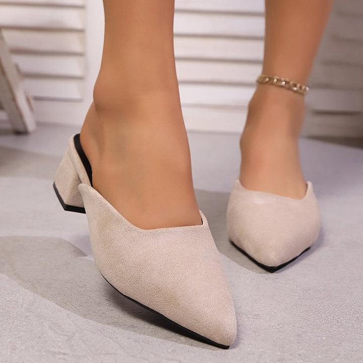 Damen elegante Mules mit spitz zulaufender Spitze und modischem Blockabsatz Drune