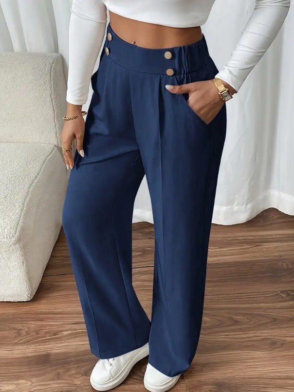 Damen Klassische weite Hose mit Knopfleiste und Taschen Drune