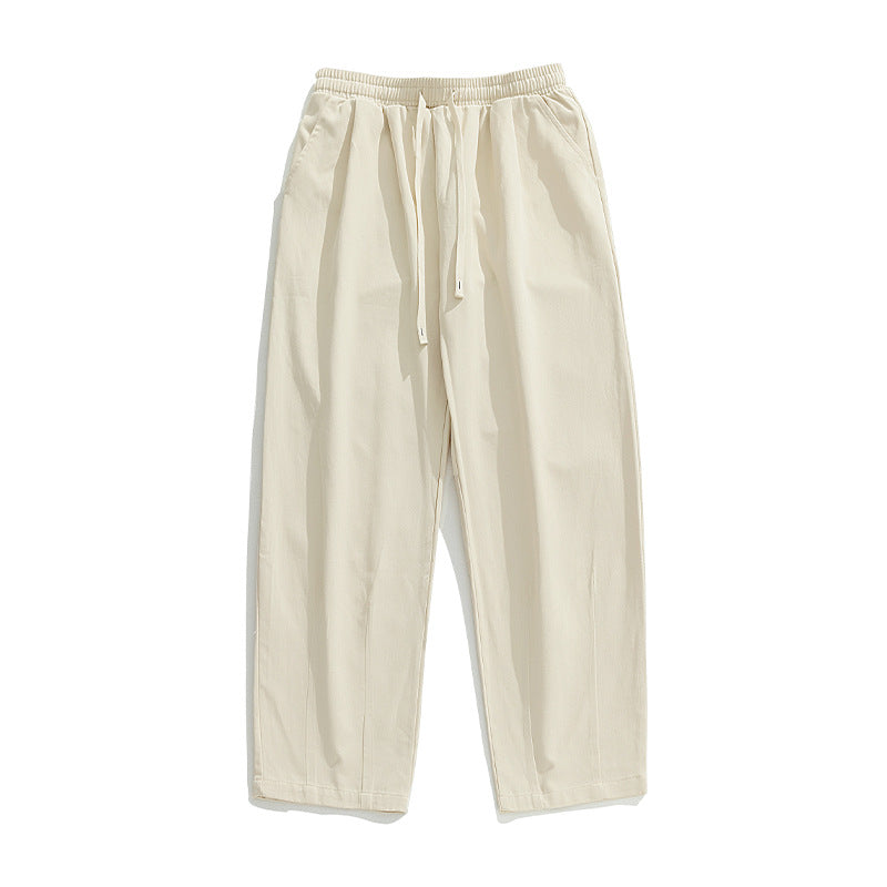 Unisex Locker geschnittene Baumwoll‑Leinen Freizeit‑Hose mit elastischem Kordelzugbund und Seitentaschen Drune