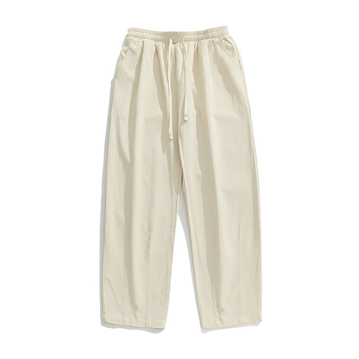 Unisex Locker geschnittene Baumwoll‑Leinen Freizeit‑Hose mit elastischem Kordelzugbund und Seitentaschen Drune