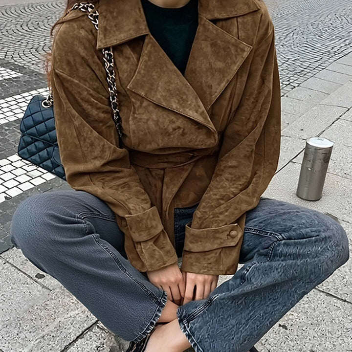 Damen Modische Wildlederjacke mit Gürtel und luxuriösem Komfort Drune