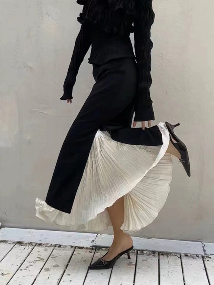 Damen Elegante Maxi-Rock mit seitlichen Schlitzen und Lagenlook Drune