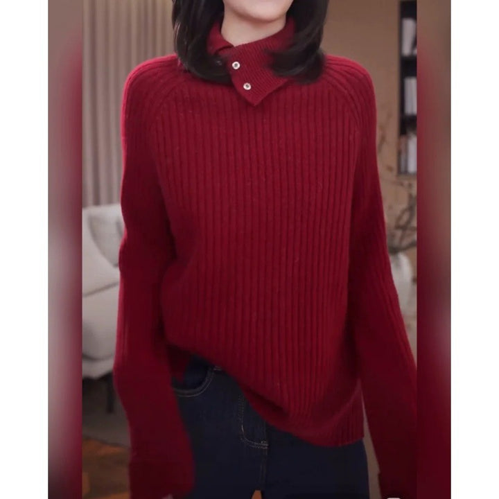 Damen Rollkragenpullover mit Druckknopf‑Leiste und feiner Rippenstruktur Drune