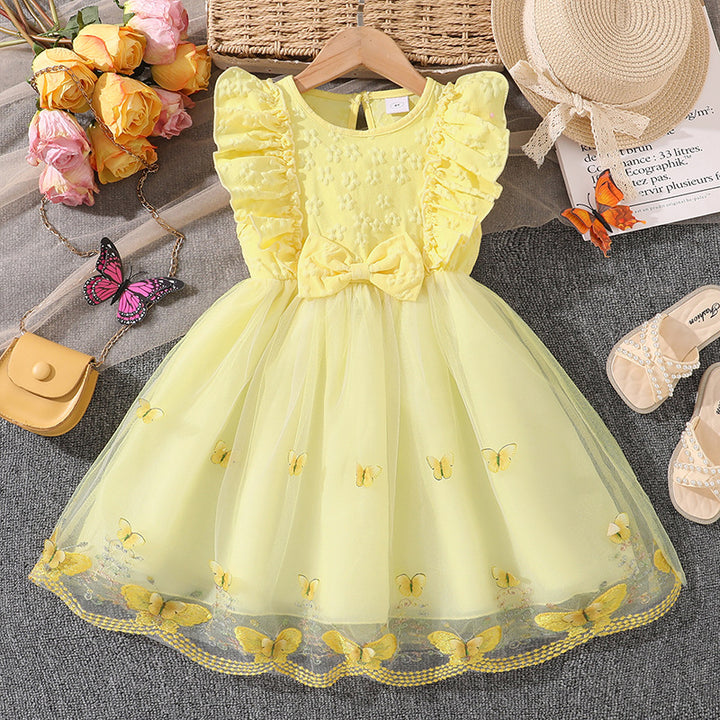 Mädchen Tüllkleid mit Schmetterlingsmuster und Rüschen Drune