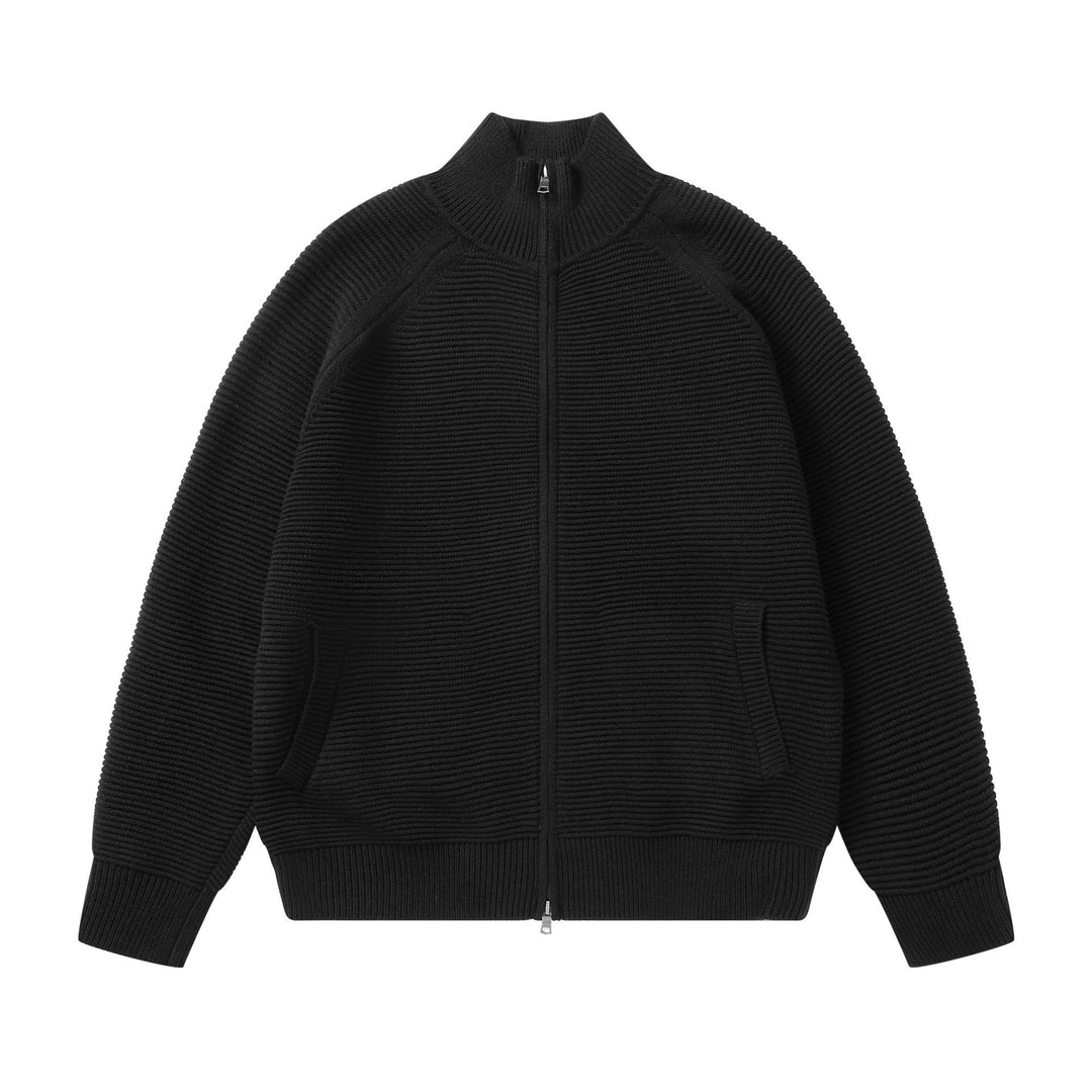 Herren Grobstrick Stehkragen-Strickjacke mit durchgehendem Reißverschluss Drune