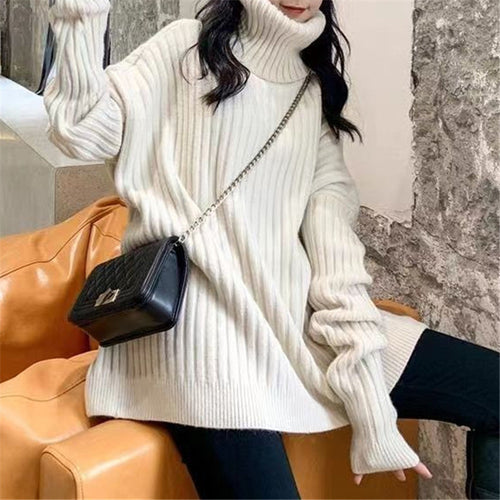 Damen Strickpullover mit hohem Kragen und lässigem Schnitt Drune