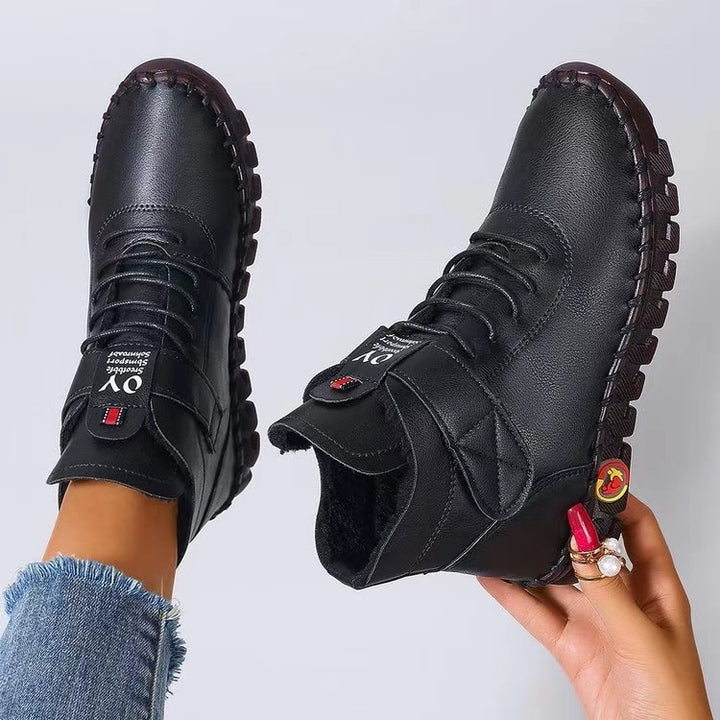 Damen nan knöchelhohe Freizeitboots mit Klettverschluss, elastischer Schnürung und markanter Profilsohle Drune