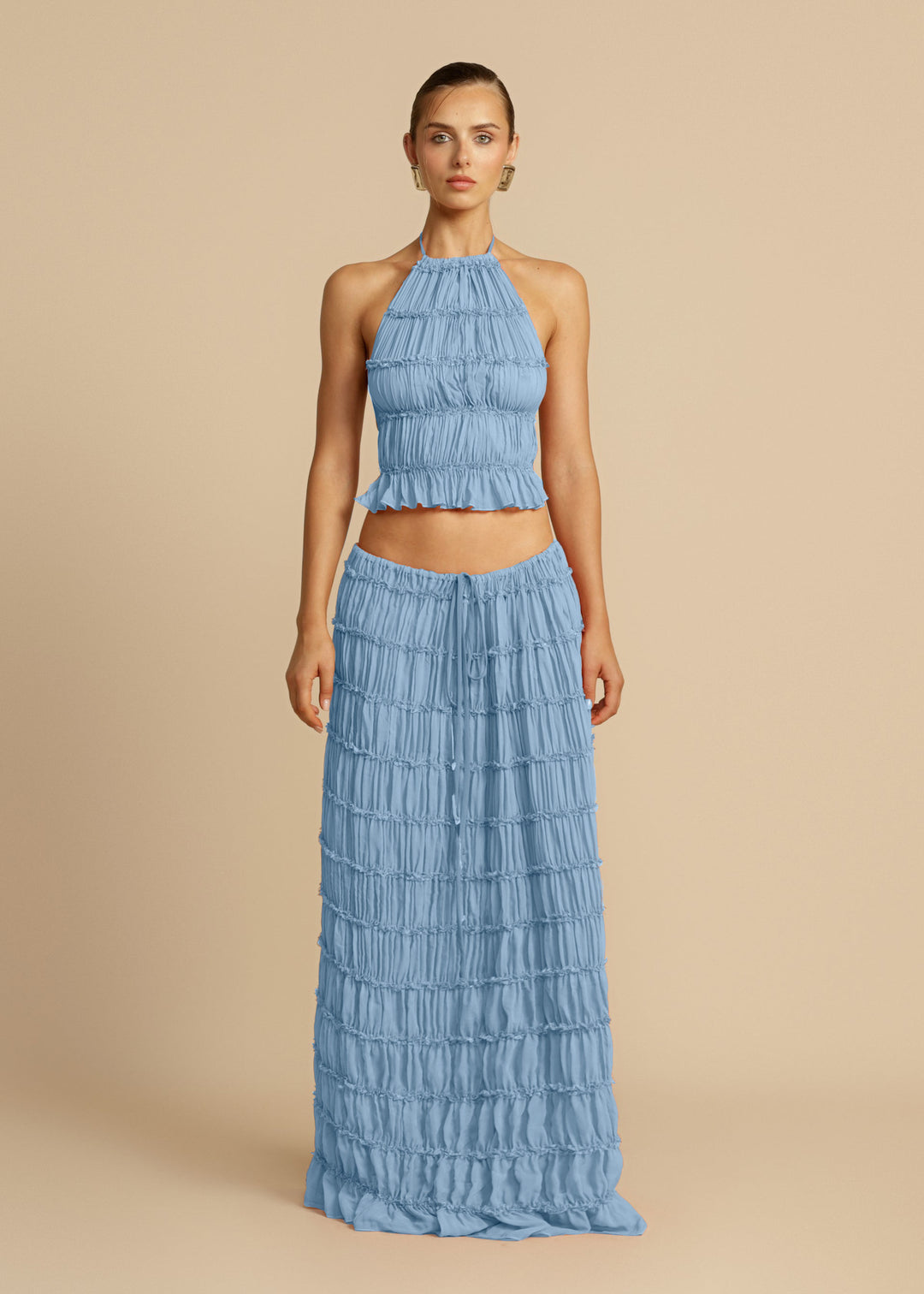 Damen Elegantes und verspieltes Zweiteiliges Sommerkleid mit gerafftem Oberteil und fließendem Rock Drune