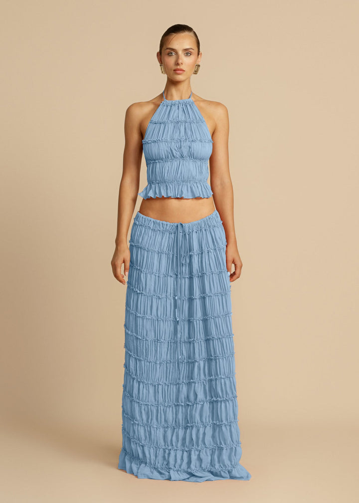 Damen Elegantes und verspieltes Zweiteiliges Sommerkleid mit gerafftem Oberteil und fließendem Rock Drune