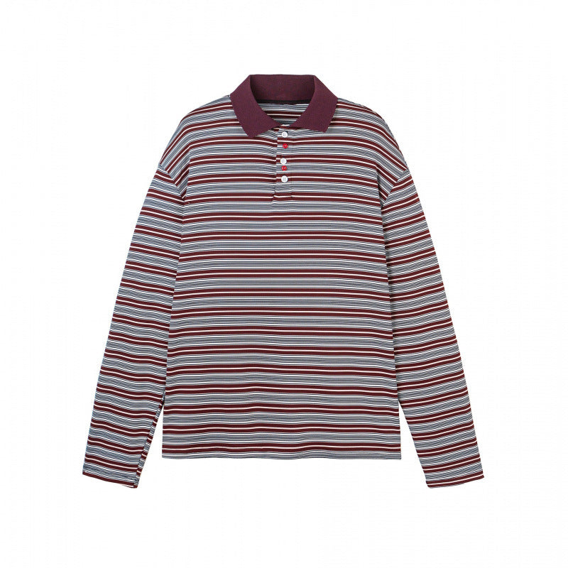 Herren Langarm-Poloshirt mit feinem Streifenmuster und Rippenkragen Drune