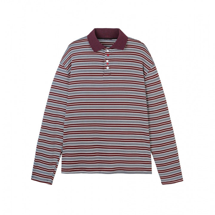 Herren Langarm-Poloshirt mit feinem Streifenmuster und Rippenkragen Drune