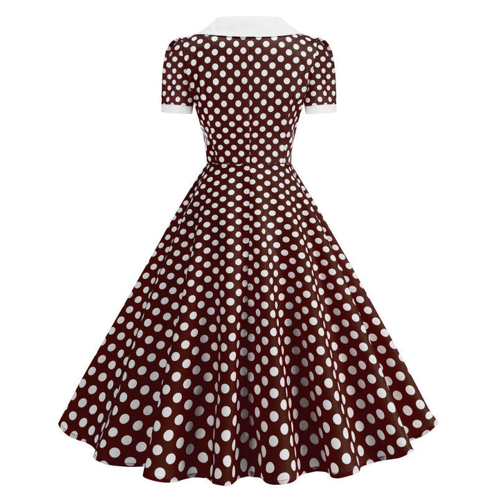 Damen Retro Maxikleid mit Kragen und Punkten Drune