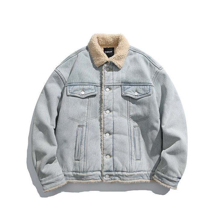 Unisex Oversize-Jeansjacke mit Teddyfutter und Sherpa-Kragen Drune