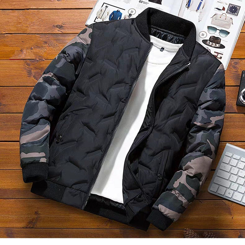 Herren gesteppte Bomberjacke mit camouflage-Ärmeln, wattierter Thermofütterung und Rippbündchen Drune