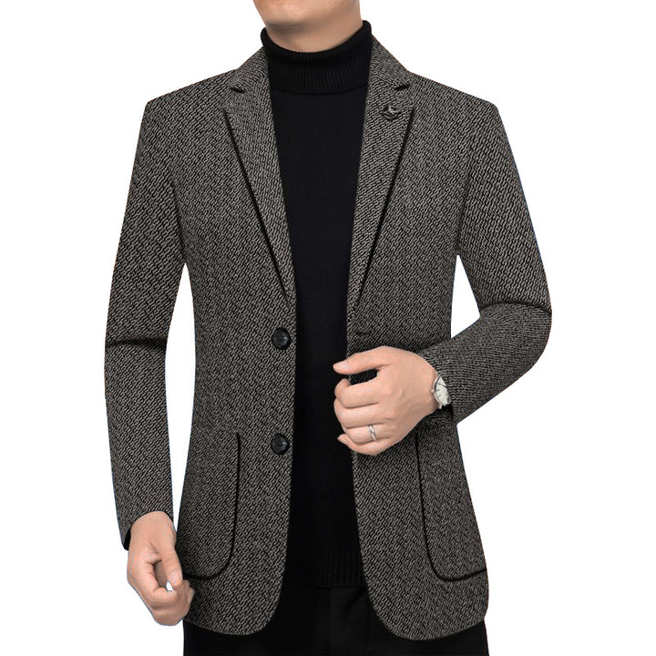 Herren Taillierter Strickblazer im Bouclé-Look mit aufgesetzten Taschen Drune