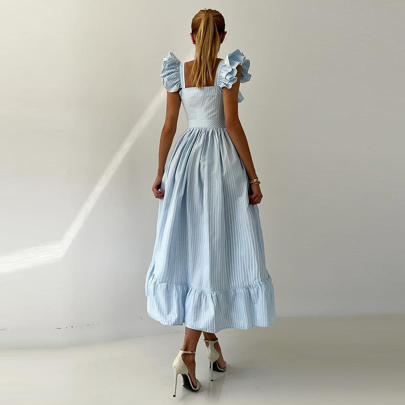 Damen Maxikleid mit Rüschendetails und Knopfleiste Drune