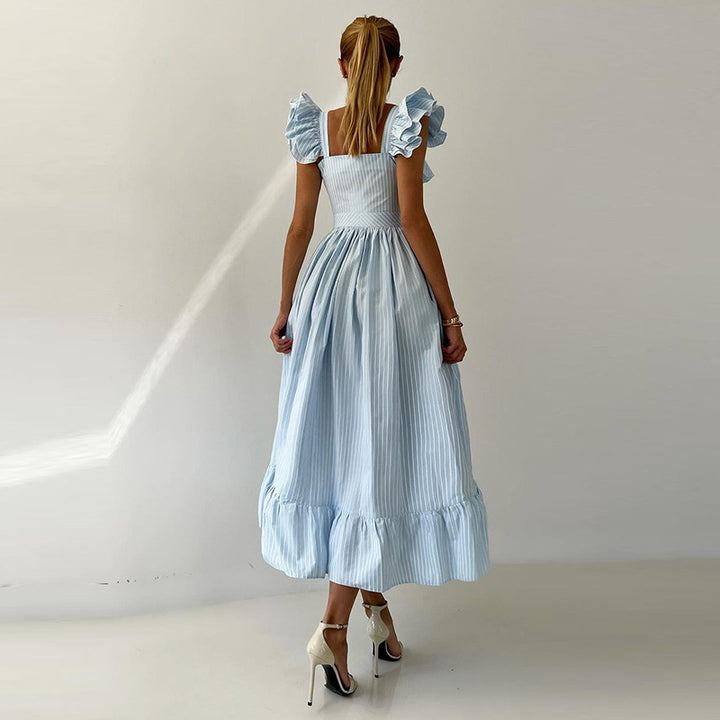 Damen Maxikleid mit Rüschendetails und Knopfleiste Drune