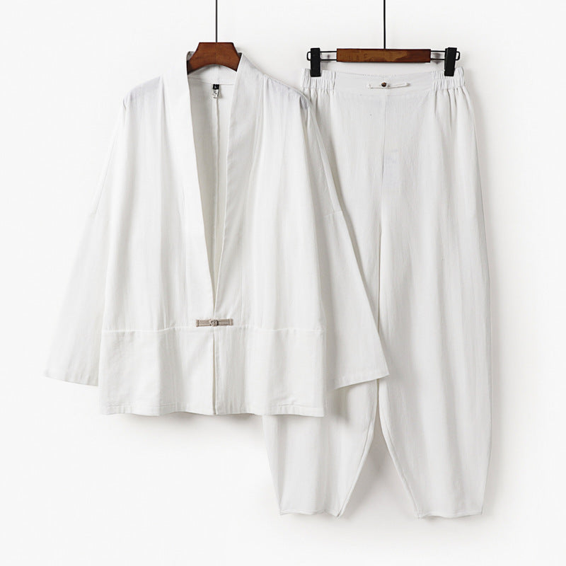 Herren Zen-Relax-Set mit offener Kimono-Jacke, dekorativem Knebelverschluss und tapered Harem-Joggpants Drune
